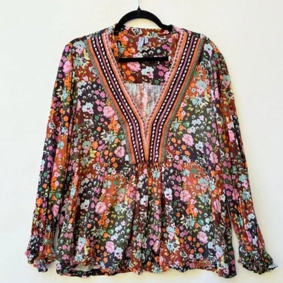 Anthropologie Tops - Blank London Womens 1X Long Sleeve Multicolor Boho Chic Floral Peasant Blouse